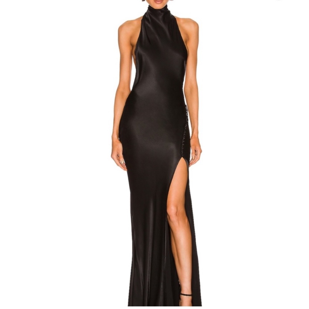 SAU LEE Penelope Gown backless silky formal sexy dress with slit